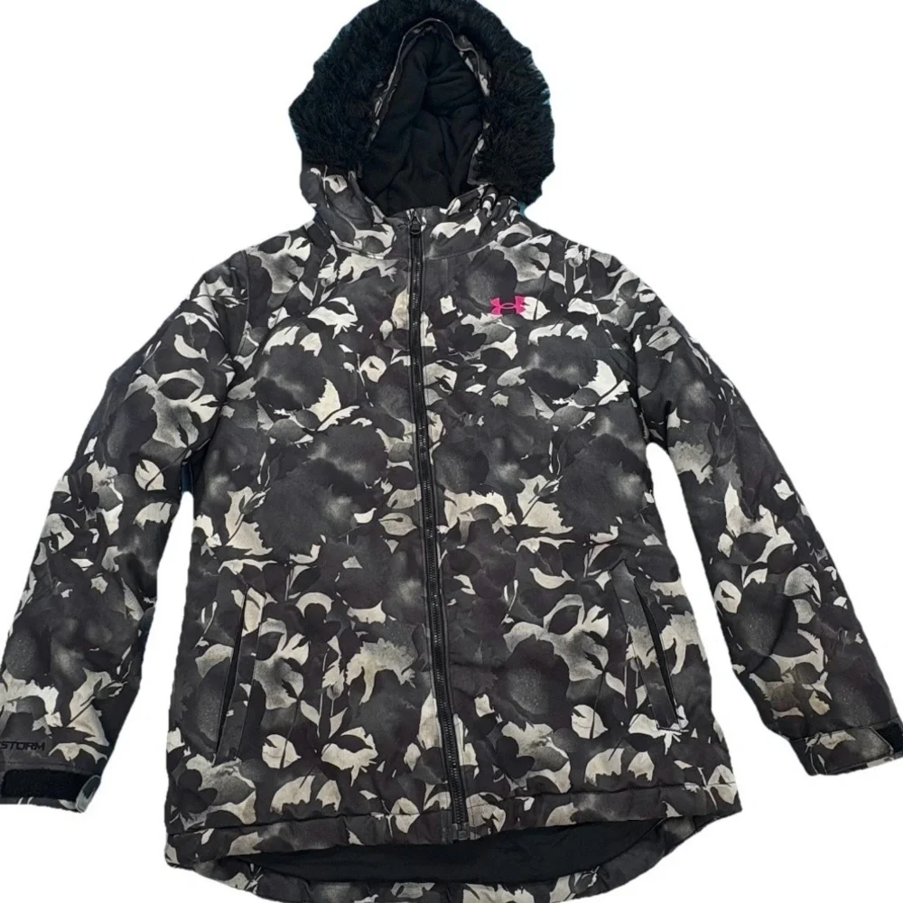 Under Armour Storm Kids Floral Camo Black and Gray Heavy Weight Jacket Size YLG